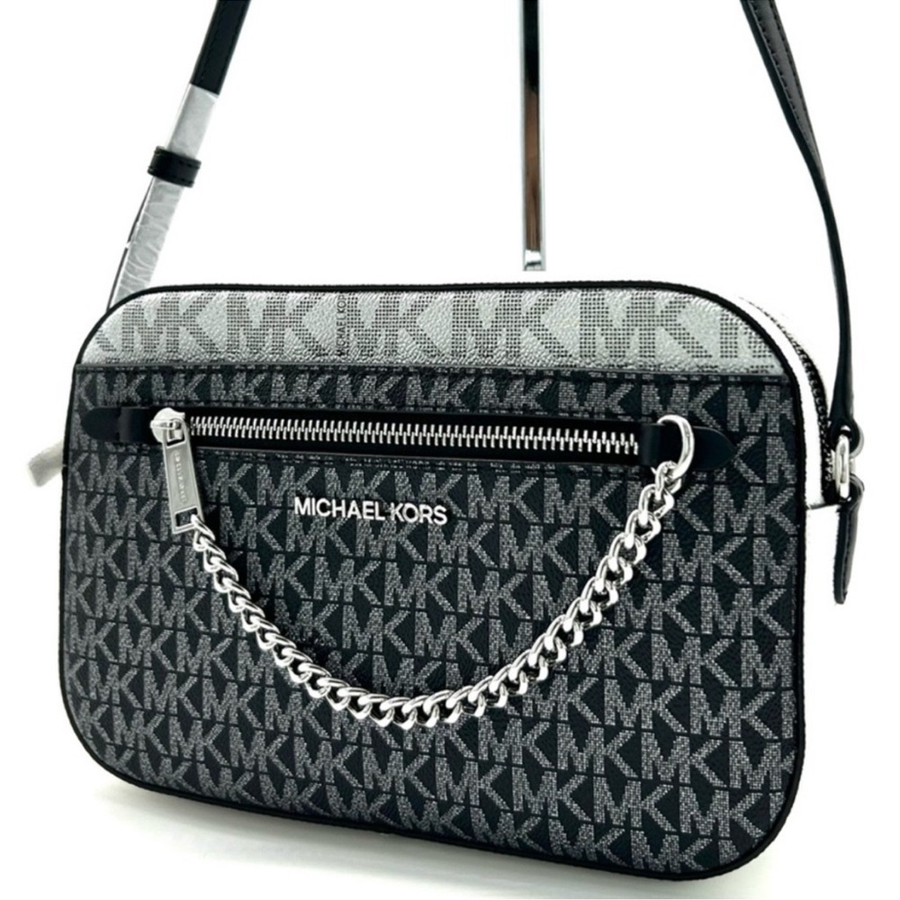 Michael Kors Jet Set Large Signature Logo Crossbody Bag Black Multi